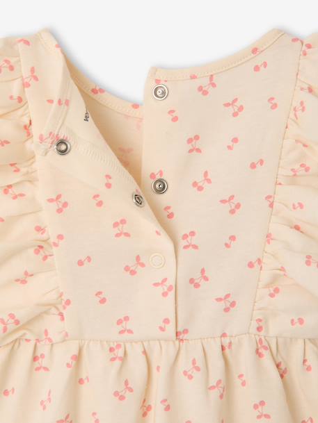 Frill-Sleeved Playsuit for Babies, Basics ecru+rose - vertbaudet enfant 