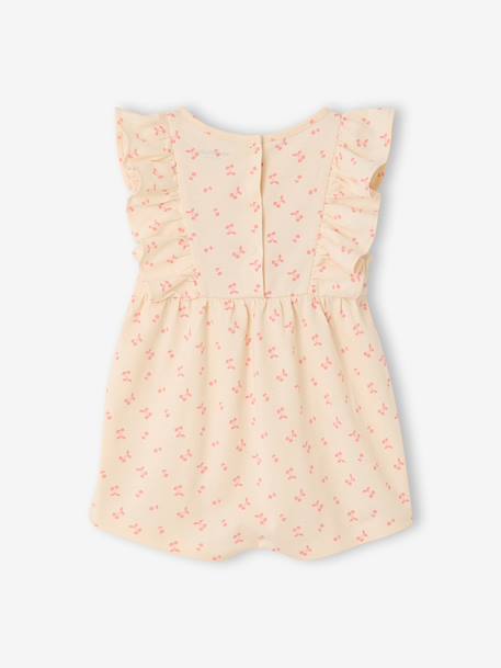 Frill-Sleeved Playsuit for Babies, Basics ecru+rose - vertbaudet enfant 