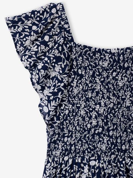 Smocked print dress navy blue - vertbaudet enfant 