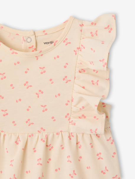 Frill-Sleeved Playsuit for Babies, Basics ecru+rose - vertbaudet enfant 