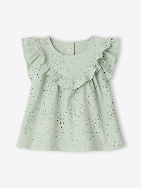 Baby Girls’ Broderie Anglaise Cotton Blouse aqua green - vertbaudet enfant 