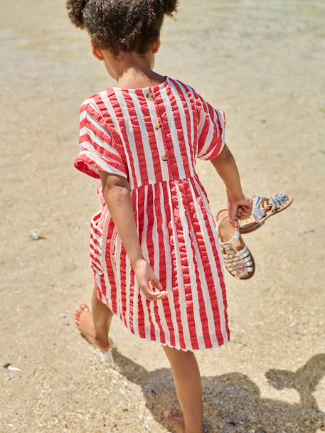 Seersucker Dress for Girls striped red - vertbaudet enfant 