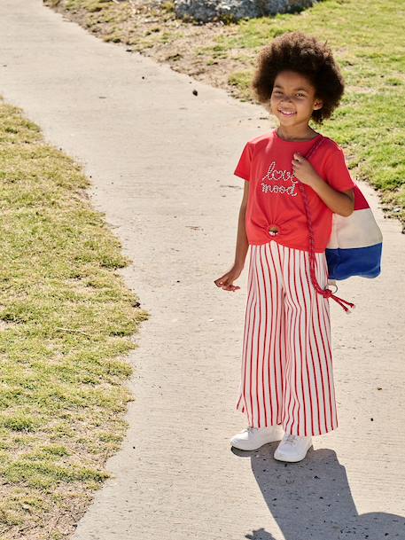 Wide striped knitted leggings striped blue+striped red - vertbaudet enfant 