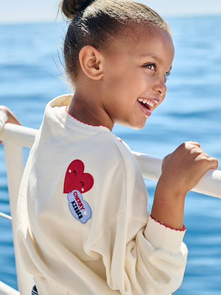Sweatshirt with Iron-On Patches for Girls ecru - vertbaudet enfant 