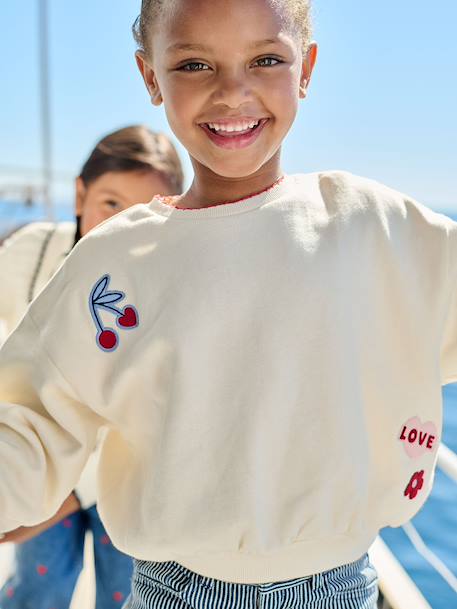 Sweatshirt with Iron-On Patches for Girls ecru - vertbaudet enfant 