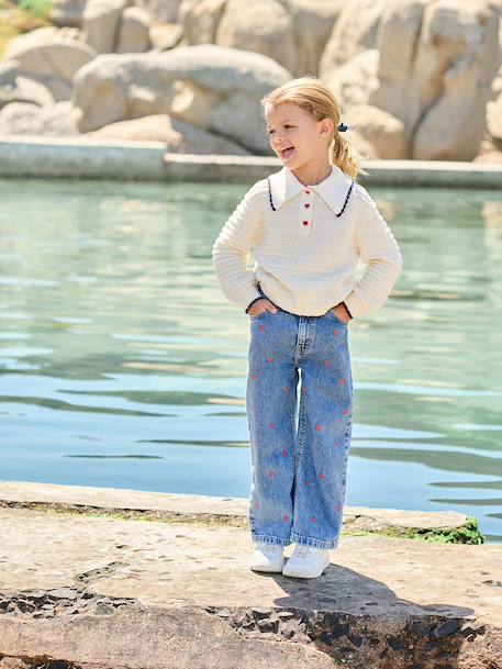 Embroidered Susan wide-leg jeans for girls bleached denim+medium blue - vertbaudet enfant 