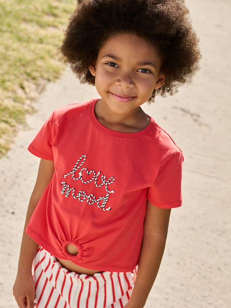 T-shirt fille détail noeud fantaisie écru+rayé bleu+rouge - vertbaudet enfant 