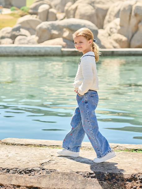 Embroidered Susan wide-leg jeans for girls bleached denim+medium blue - vertbaudet enfant 
