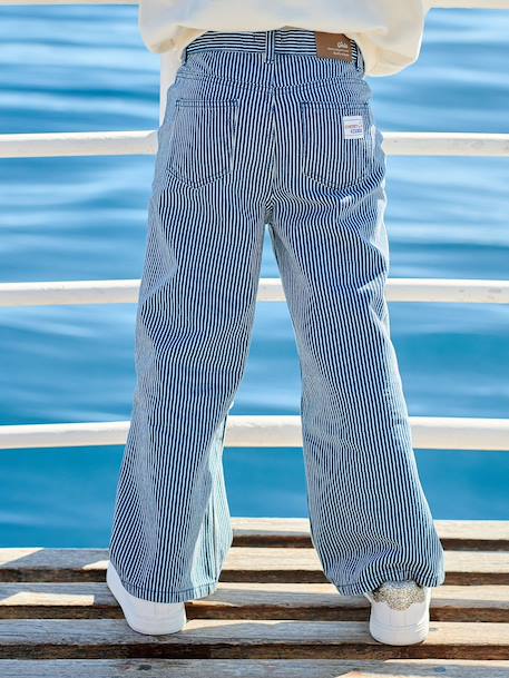 Girl's wide-leg striped trousers striped blue - vertbaudet enfant 