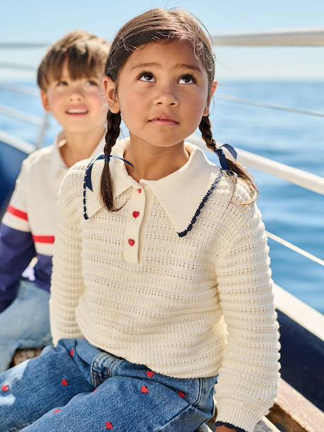 Fancy Knit Jumper for Girls ecru - vertbaudet enfant 