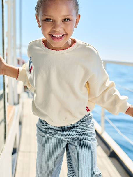 Sweatshirt with Iron-On Patches for Girls ecru - vertbaudet enfant 