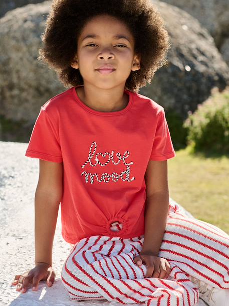 T-shirt fille détail noeud fantaisie écru+rayé bleu+rouge - vertbaudet enfant 