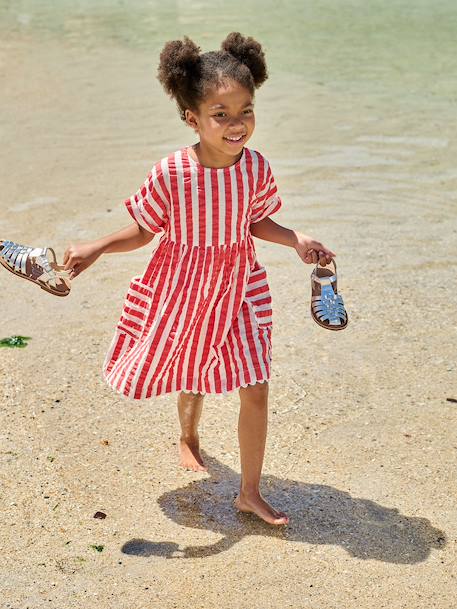 Seersucker Dress for Girls striped red - vertbaudet enfant 