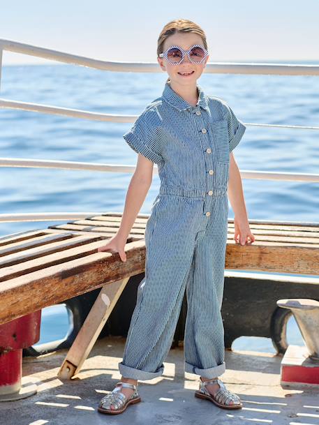 Striped girl's jumpsuit striped blue - vertbaudet enfant 