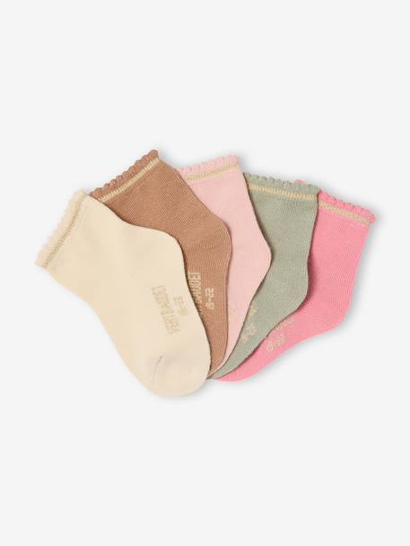 Pack of 5 Pairs of Socks with Scintillating Details for Baby Girls, BASICS sandy beige - vertbaudet enfant 