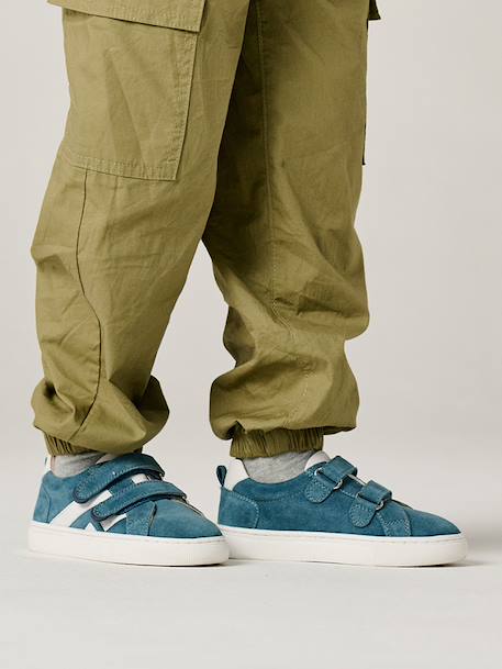 Leather Trainers with Hook-and-Loop Fasteners for Boys, Designed for Autonomy denim blue+navy blue+set blue+set green - vertbaudet enfant 