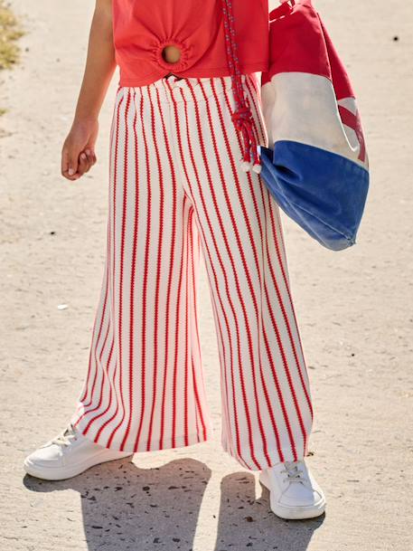 Wide striped knitted leggings striped blue+striped red - vertbaudet enfant 