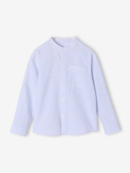 Chemise rayée col Mao garçon rayé bleu+rayé vert - vertbaudet enfant 