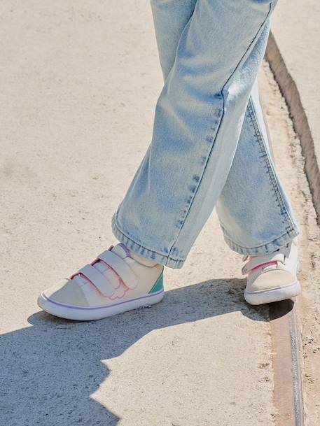 Girl's synthetic trainers printed beige - vertbaudet enfant 