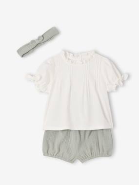 -Ensemble 3 pièces bébé fille coton