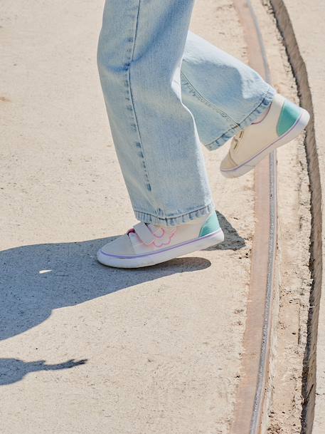 Girl's synthetic trainers printed beige - vertbaudet enfant 