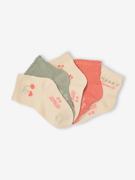 Pack of 5 pairs of baby girls' socks coral - vertbaudet enfant 