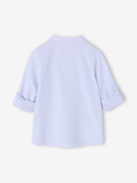Chemise rayée col Mao garçon rayé bleu+rayé vert - vertbaudet enfant 