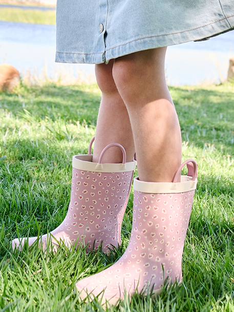 Wellies in Printed Natural Rubber for Children printed beige+printed pink - vertbaudet enfant 