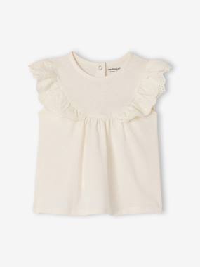 Baby-T-shirts & Roll Neck T-Shirts-T-shirts-Baby Girls’ Broderie Anglaise Cotton T-Shirt 