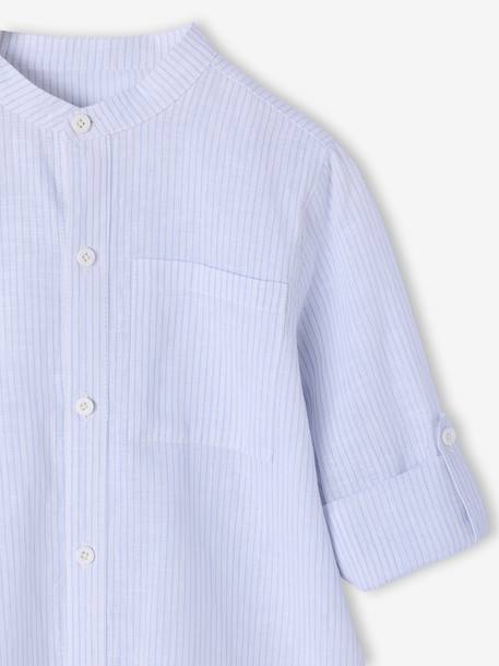Striped Mao collar shirt for boys striped blue+striped green - vertbaudet enfant 