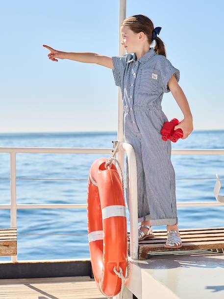 Striped girl's jumpsuit striped blue - vertbaudet enfant 