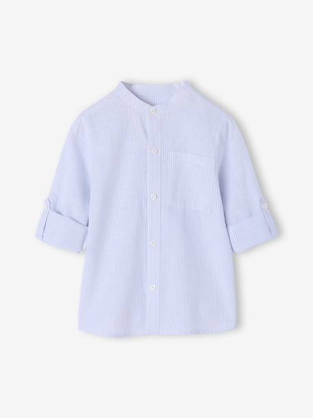 Striped Mao collar shirt for boys striped blue+striped green - vertbaudet enfant 