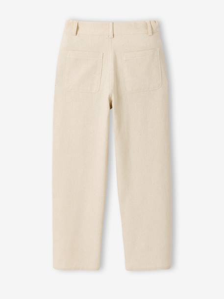 Boy's cotton and linen twill trousers with adjustable waist ecru - vertbaudet enfant 