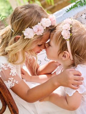 Fille-Accessoires-Elastiques, barrettes et bandeau-Couronne de fleurs nude et dorée fille