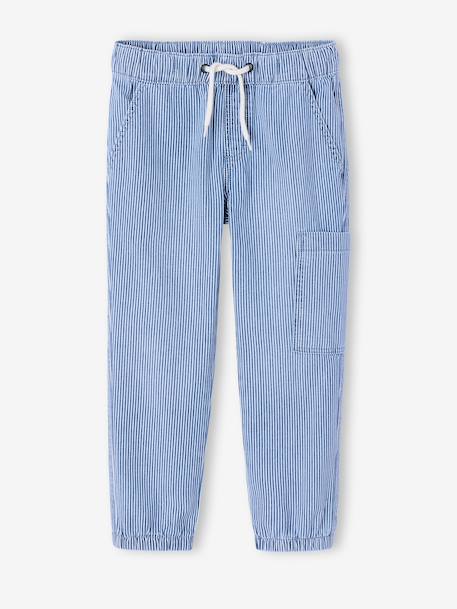 Boys' cotton battle denim trousers striped blue - vertbaudet enfant 