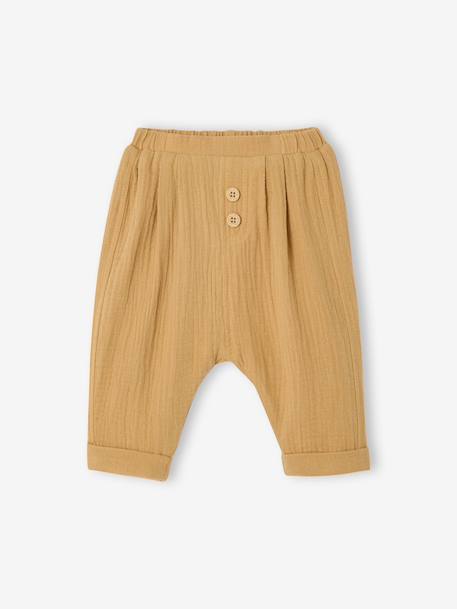 Harem-Style Trousers in Cotton Gauze BLUE DARK SOLID+Light Green+rose+White+yellow - vertbaudet enfant 