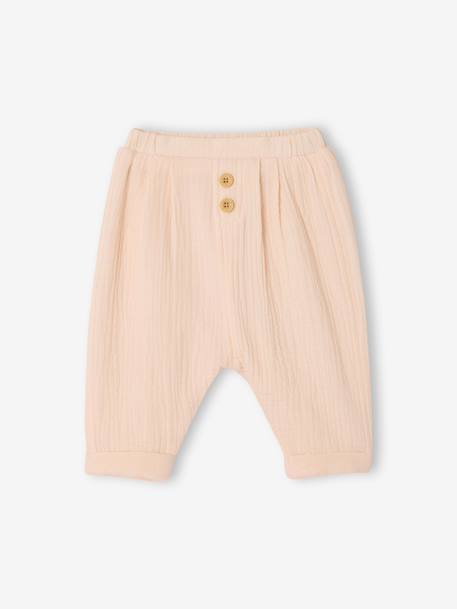 Pantalon bébé mixte coupe sarouel en gaze de coton Blanc+Bleu+jaune+rose+tilleul - vertbaudet enfant 
