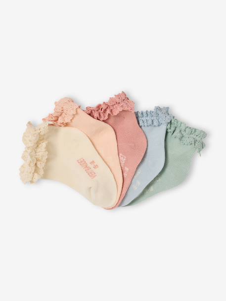 Lot de 5 paires de mi-chaussettes dentelle bébé argile+blush+écru - vertbaudet enfant 