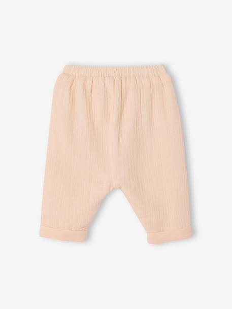 Harem-Style Trousers in Cotton Gauze BLUE DARK SOLID+Light Green+rose+White+yellow - vertbaudet enfant 