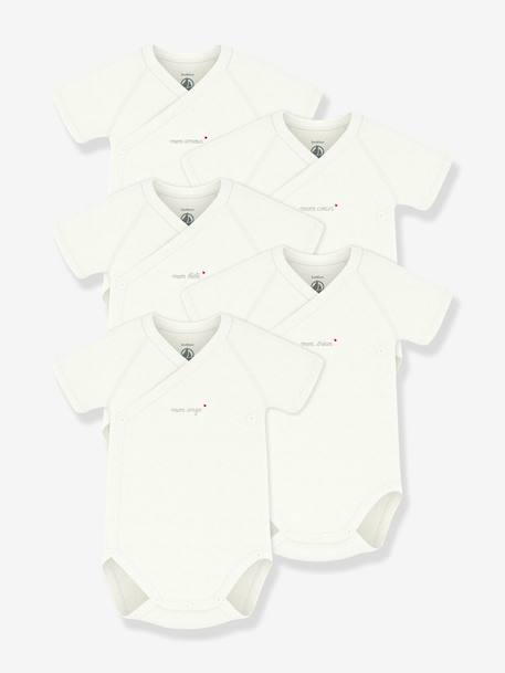Lot 5 bodies croisés bébé coton Petit Bateau blanc - vertbaudet enfant 