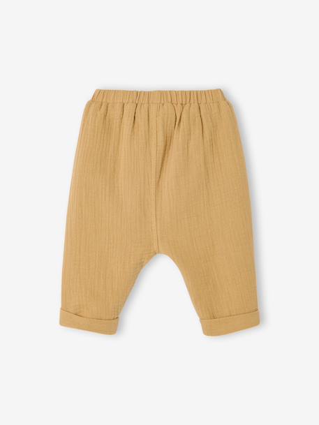 Pantalon bébé mixte coupe sarouel en gaze de coton Blanc+Bleu+jaune+rose+tilleul - vertbaudet enfant 