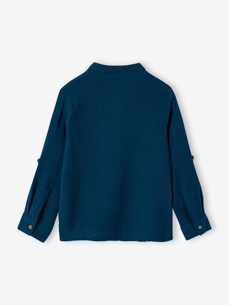 Cotton Gauze Shirt, Roll-Up Sleeves, for Boys aqua green+BLUE MEDIUM SOLID+ecru+green+petrol blue - vertbaudet enfant 