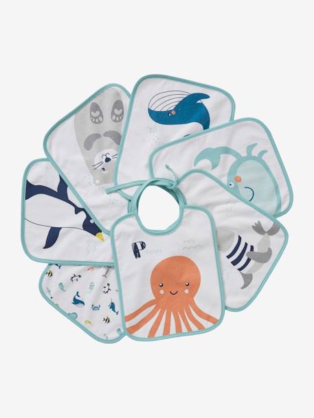 Pack of 7 Bibs for Babies, Sea Animals, by VERTBAUDET White - vertbaudet enfant 