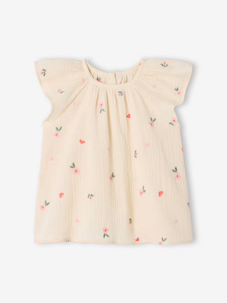 Girl's short-sleeved blouse ecru - vertbaudet enfant 