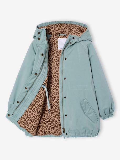 Girl's long hooded parka grey green - vertbaudet enfant 