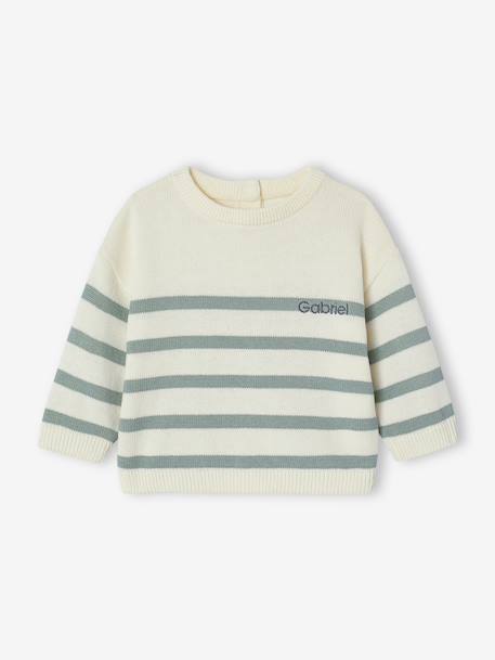 Striped knitted baby jumper caramel+navy blue+sage green - vertbaudet enfant 