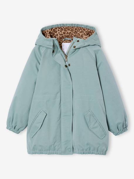 Girl's long hooded parka grey green - vertbaudet enfant 