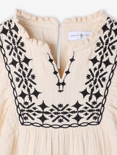 Girl's embroidered gauze dress, knee-length sandy beige - vertbaudet enfant 