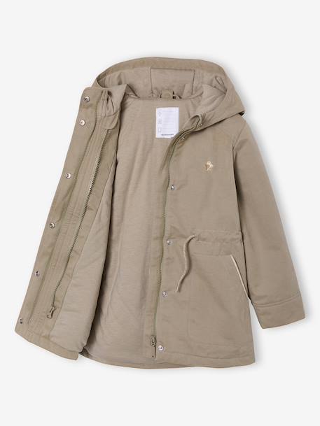 Girl's 3-in-1 parka and floral print windcheater khaki - vertbaudet enfant 