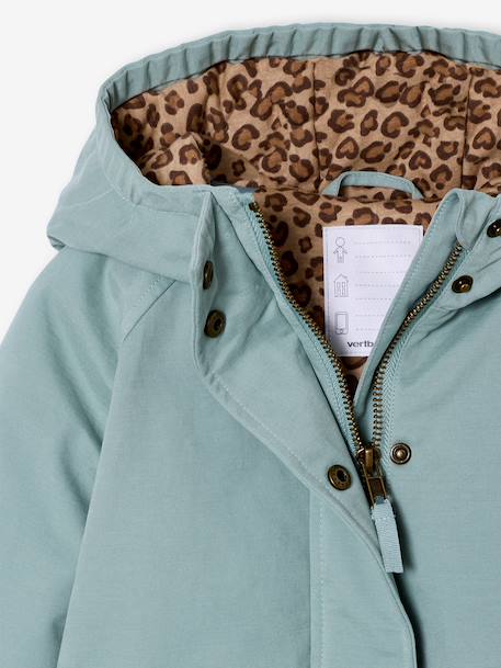 Girl's long hooded parka grey green - vertbaudet enfant 